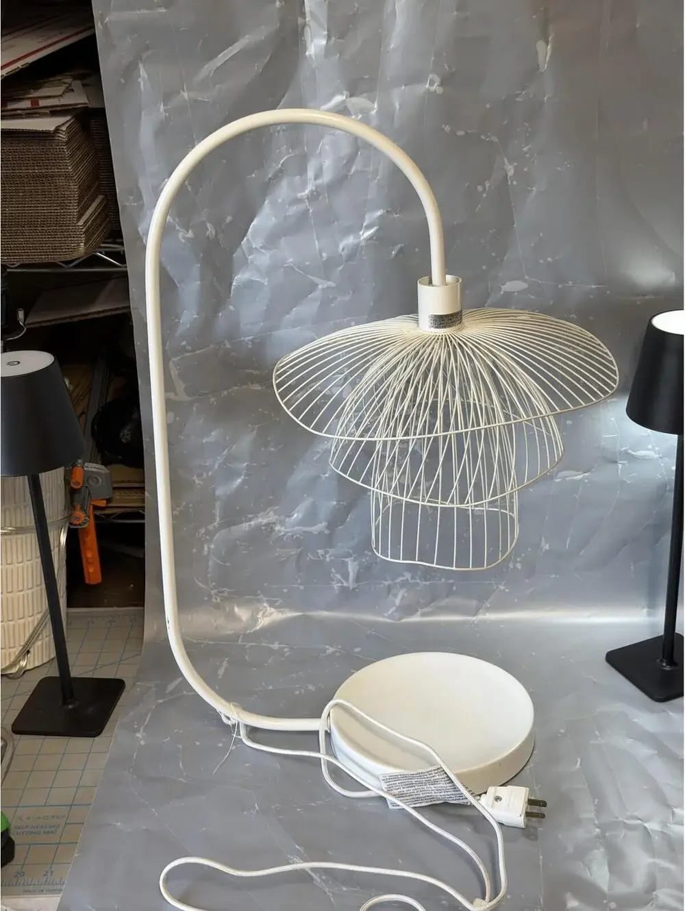 Forestier PC2E14 Table Lamp White Wire Cage Shade Modern Adjustable Neck